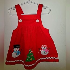 Baby Toddler Christmas Jumper dress, 24M. Corduroy Snowman/Christmas tree